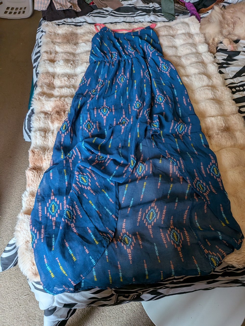 Old Navy Teal Blue Printed Strapless Maxi Skirt